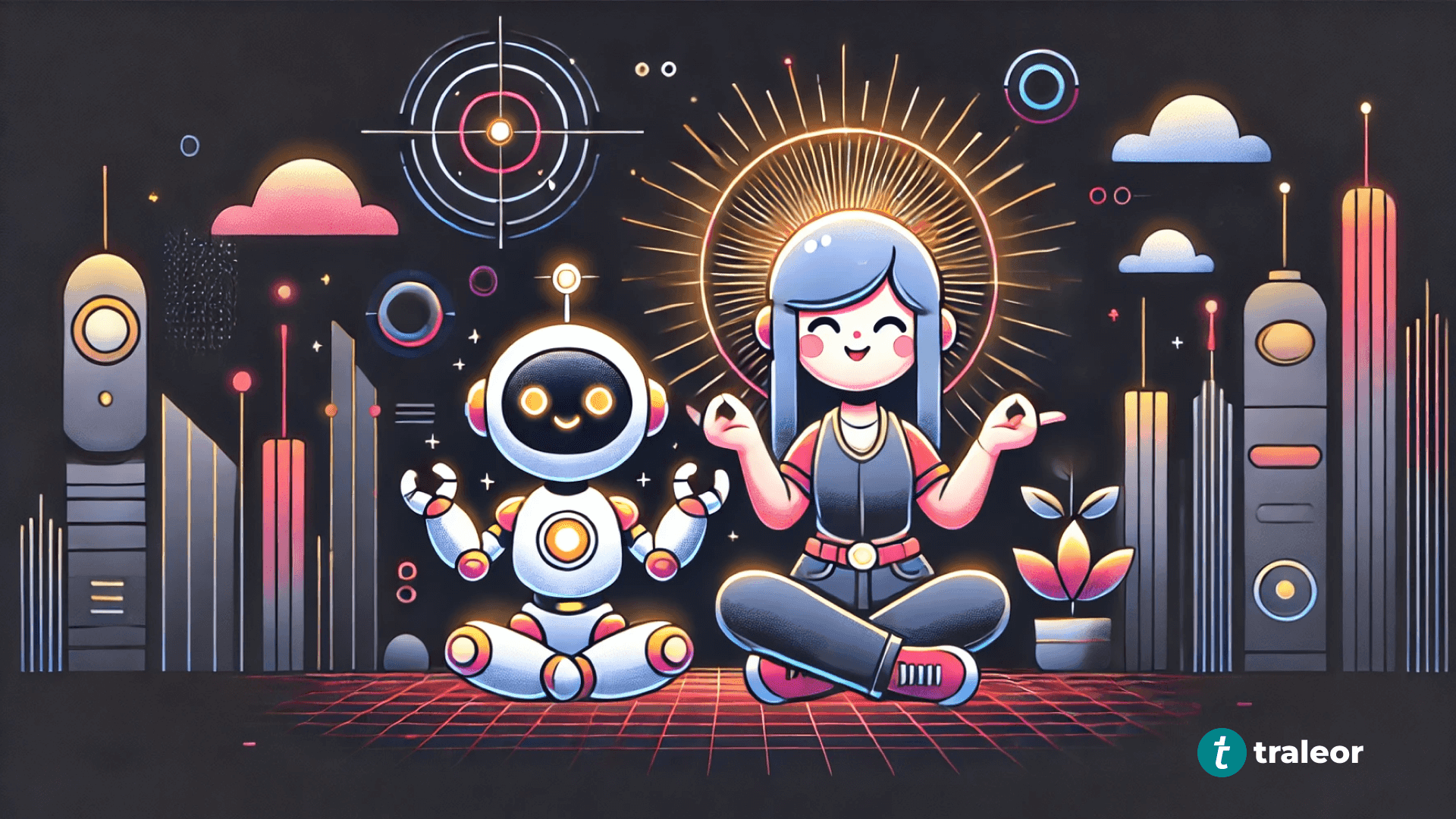 AI Robot Meditating with Girl