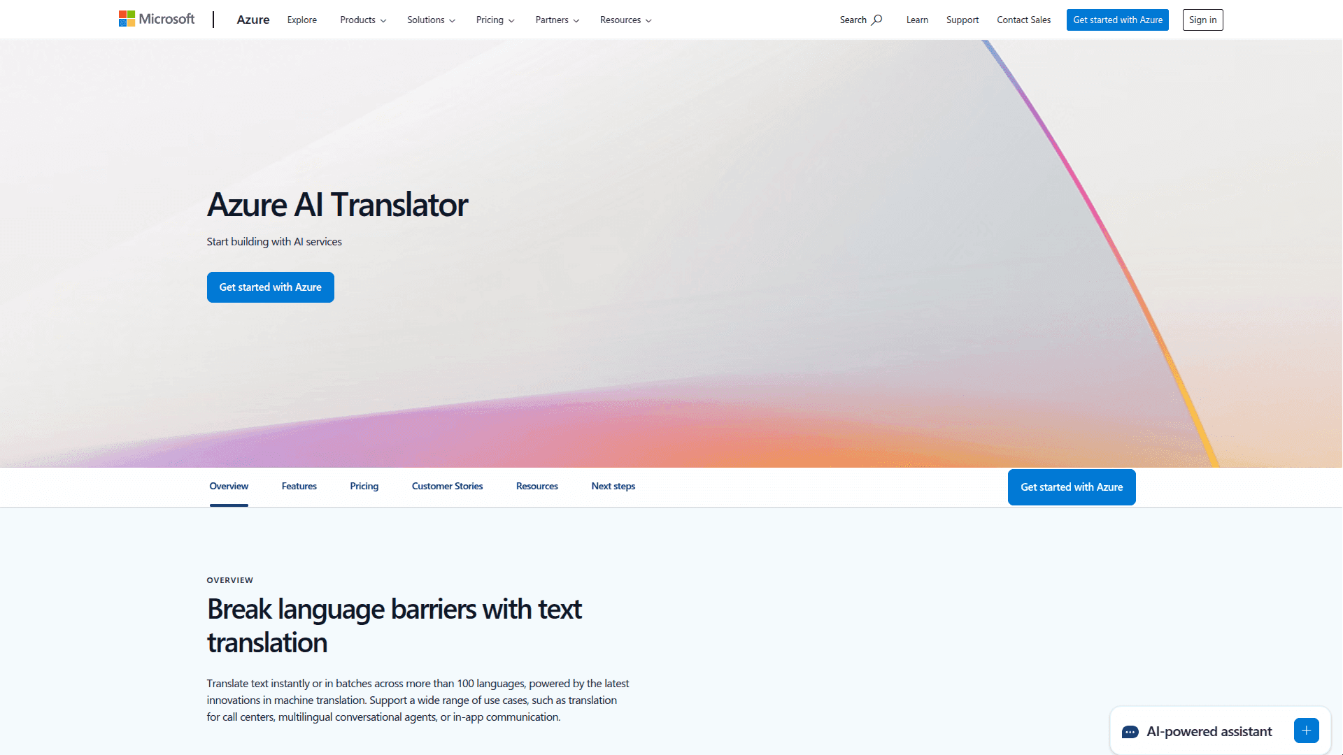 Azure AI Translator Home