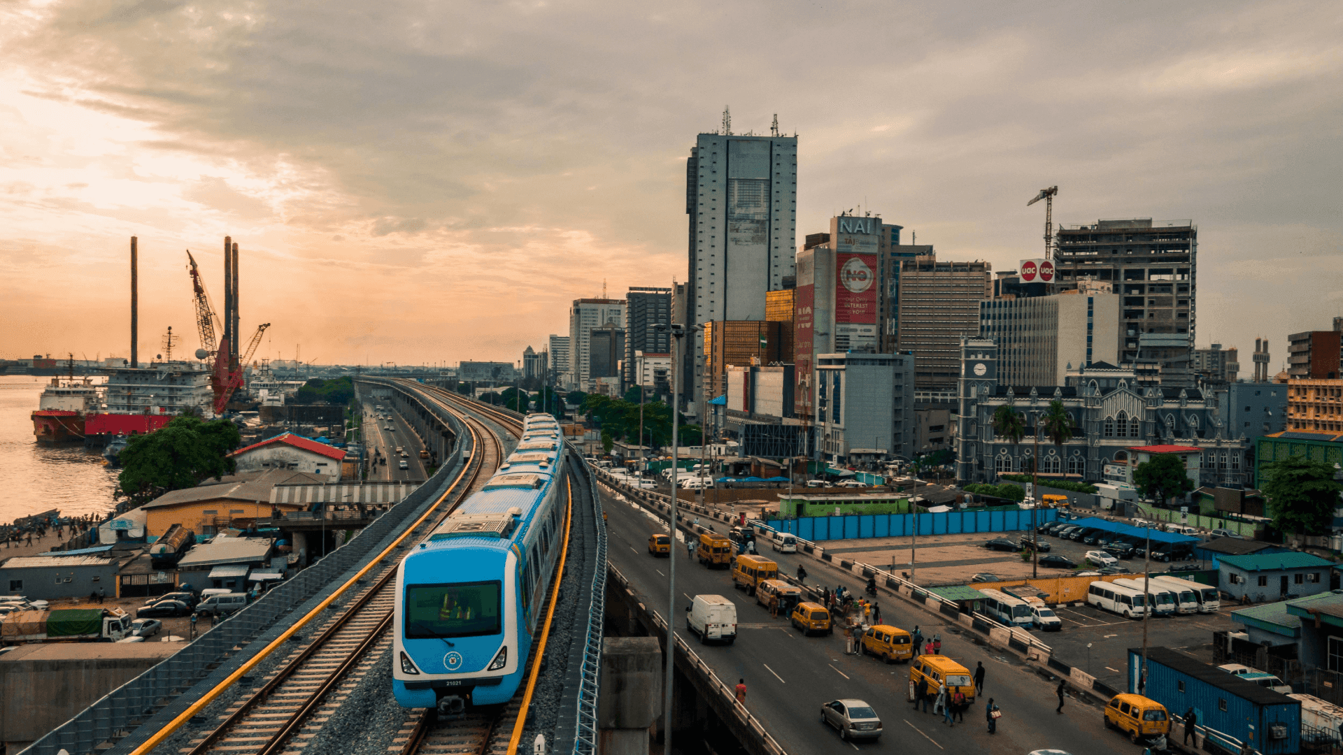 Lagos Skyline with Blue Rail