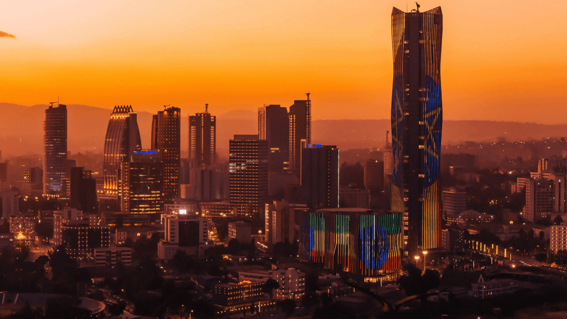 Vibrant Skyline of Addis Ababa at Sunset